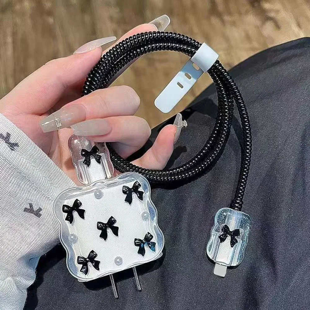 Kawaii Cute Metal Tulip Glitter Wave Border Epoxy USB Protector Cover iPhone 18W/20W Data Line Head Cord Fast Charging Cases cable organizer cable protector cable wire protector cable management bracket charger protector charger protective case charger protective cover phone adapter protector