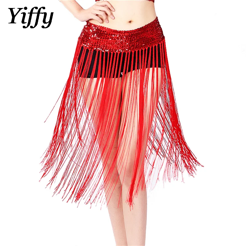 

New Belly Dance Long Tassel Sequins Waist Chain Adult Stage Performance Elastic Sequin Belt Waist Mini Skirt Tribal Waist Scarf