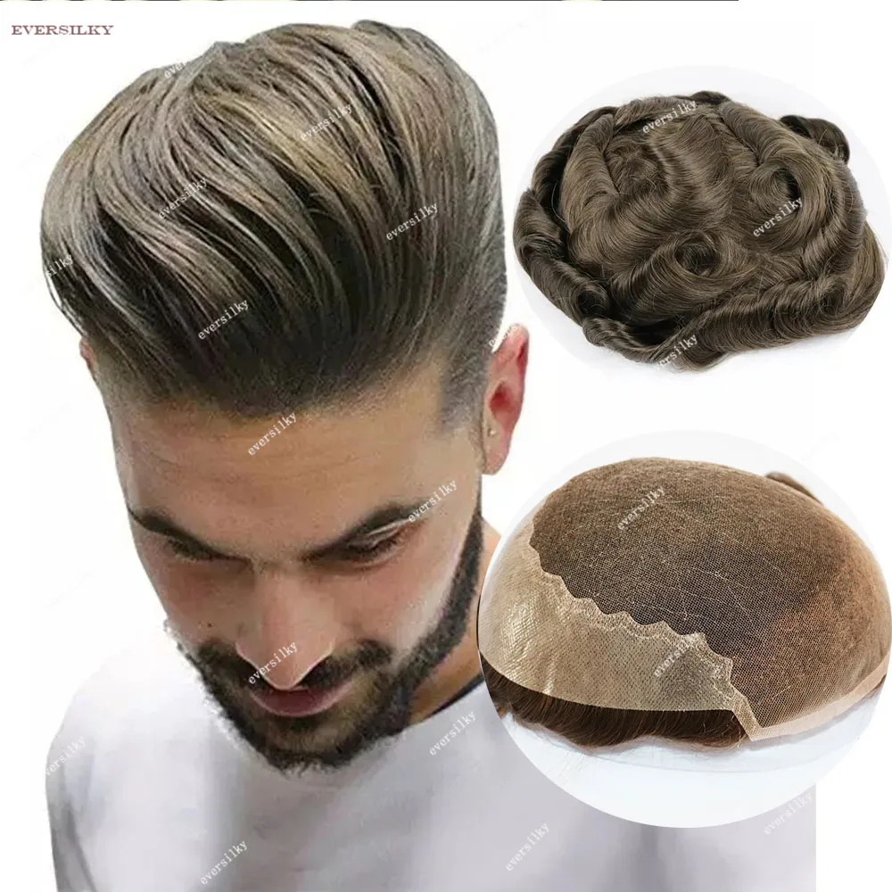 

Men Toupee Q6 Breathable Swiss Lace&PU Base Blonde Brown Men's Capillary Prosthesis Natural Indian Human Hair Wig Exhuast System