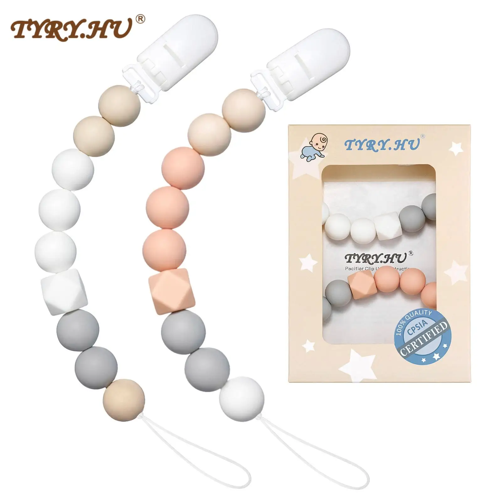 

2Pcs/Set Baby Handmade Pacifier Chain Clip Dummy Nipples Holder Babies Silicone Teething Chain Toy Gifts For Cute Baby Accessory