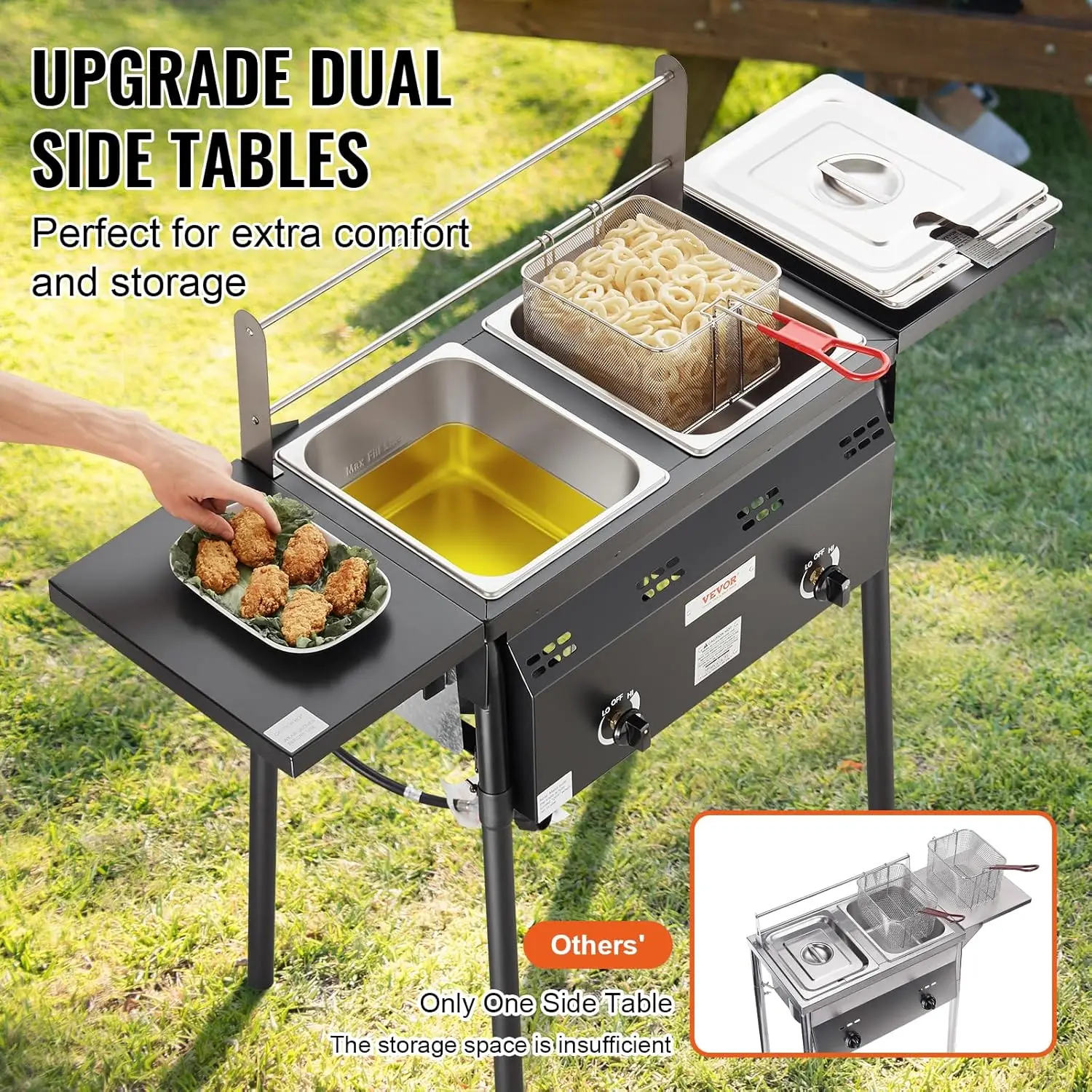 Propane Deep Fryer, Double Burners Commercial Fryer, 16 Qt Stainless Steel Cooker with Removable Baskets & Lids & Tanks, Oil Fry 3