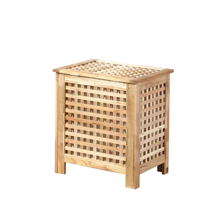 

Factory direct birch solid wood storage box home metal pull rod grid laundry basket bedroom storage bedside table