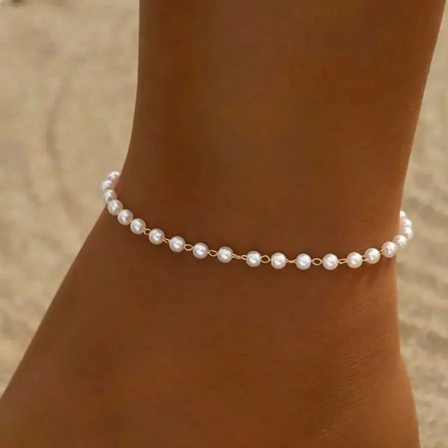 Elegant Stainless Steel Pearl Chain Anklet For Women Girls 18K Gold Plated