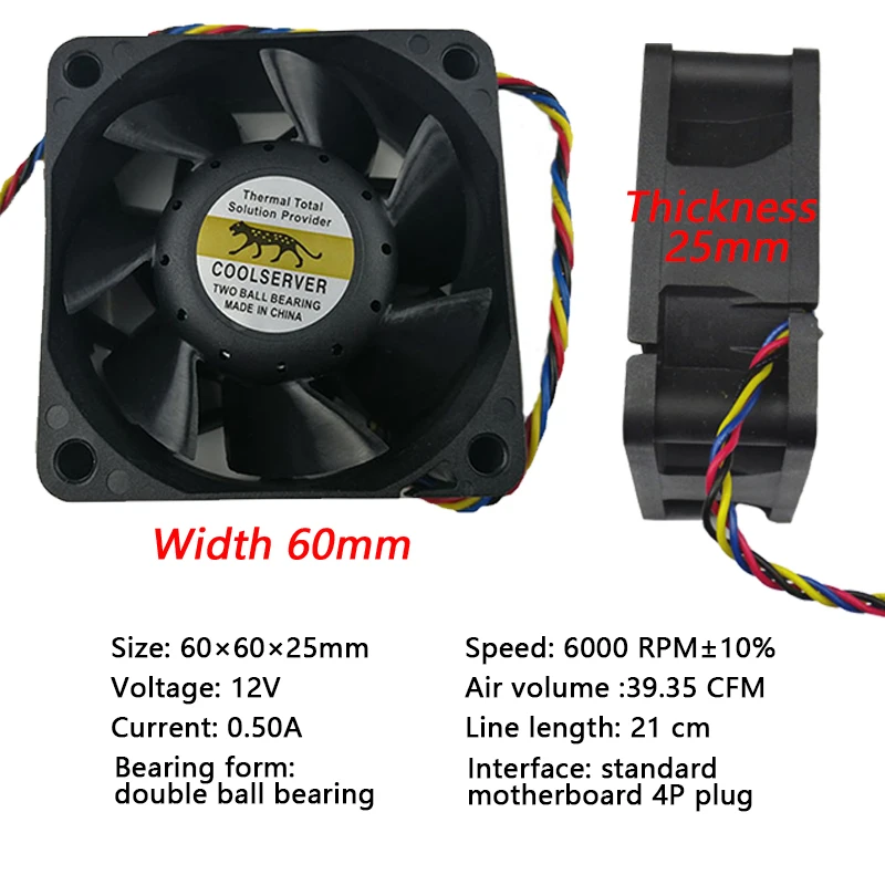 

Кулер COOLSERVER 6025, 6 см, 12 В, 6025 А, 4-контактный, дюйма