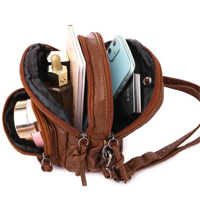 Fashionable Mobile Phone Crossbody Bag, Upgrade Soft Leather Texture Shoulder Bag, Retro Multi Layer Large Capacity Women Bag