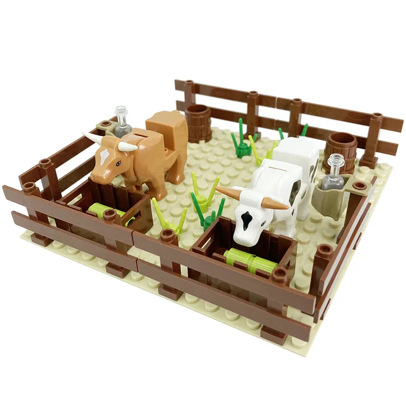 New Cows Animals MOC Parts Building Blocks Farm Ranch Scene Bricks Toys Cattle Buffalo Cowshed Compatible With LEGO