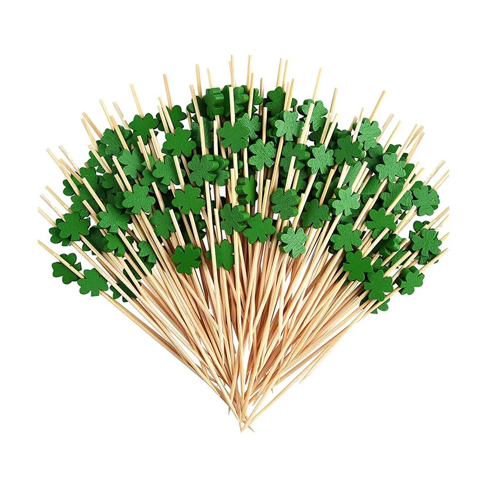 Description Picture 2 of item100pcs Fruit Fork Toothpick Four-leaf Clover Wooden Decoration Lunch Box Bento Food Picks Cocktail Stirrers Dessert Accessories