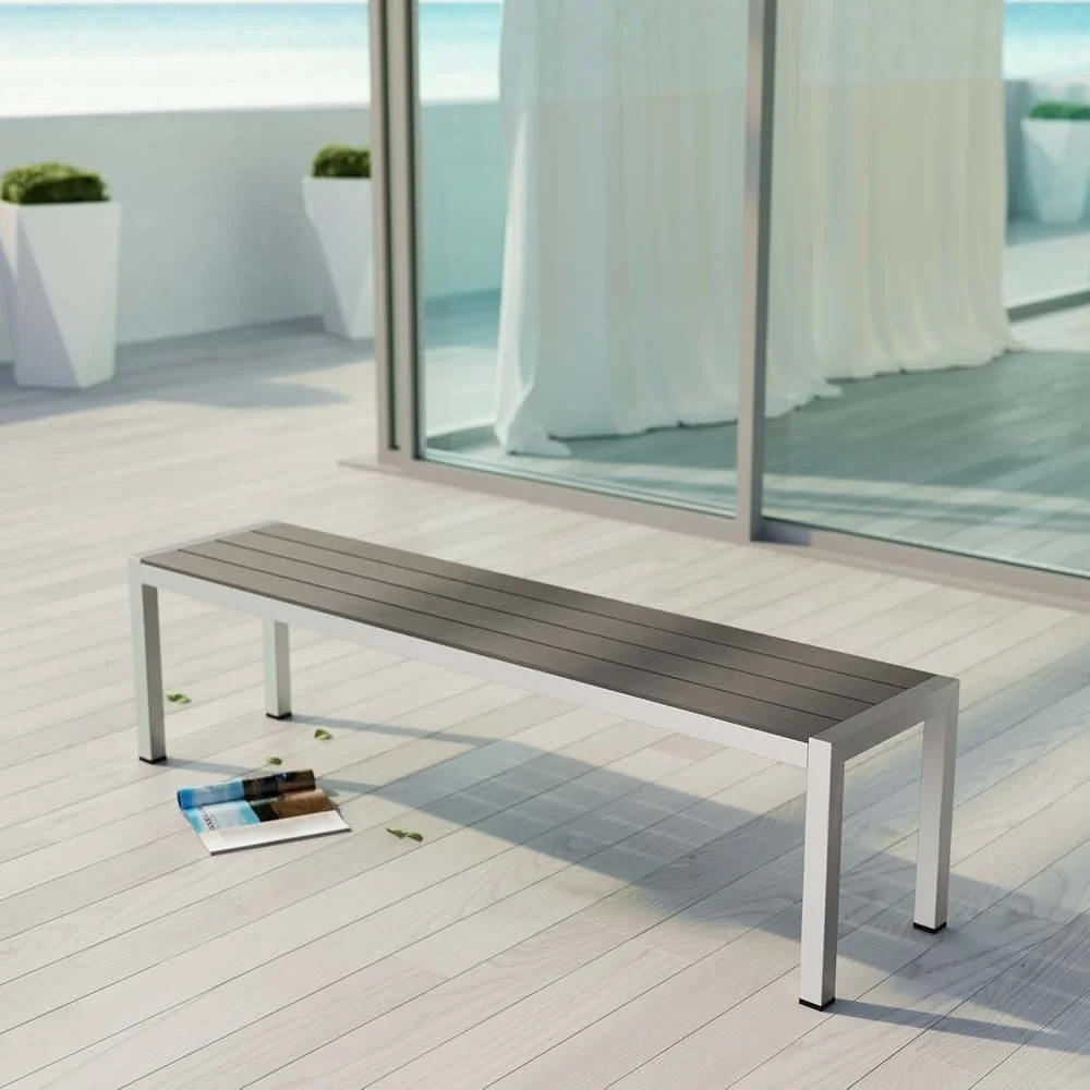 Outdoor Patio Bench Aluminum Weather Resistant Modern Design Suitable Backyard Deck Poolside Comfortable Seating 67 Inch 4