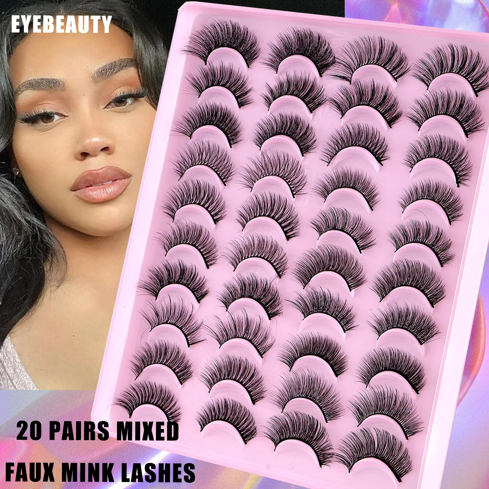 

20/5 Pairs Natural Long Lashes Mixed 3D Faux Mink Eyelashes Long Fluffy Mink Lashes Makeup Natural Volume Lashes Extension