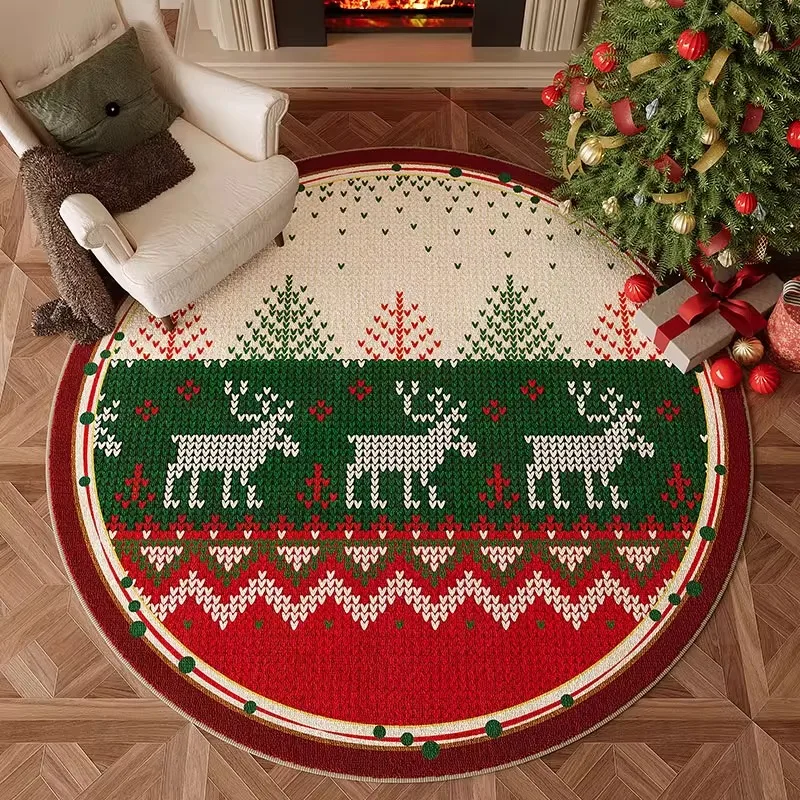 Christmas Theme Living Room Carpet Retro Snowflake Elk Bedroom Rug Holiday Home Decoration Plaid Cloakroom Mat 러그 Ковер Alfombra