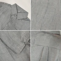 Chemises d'Été en Coton et Lin pour Homme, Chemisiers Décontractés à Manches Courtes, Couleur Unie, Col Rabattu, Vêtements de Plage Formels 6