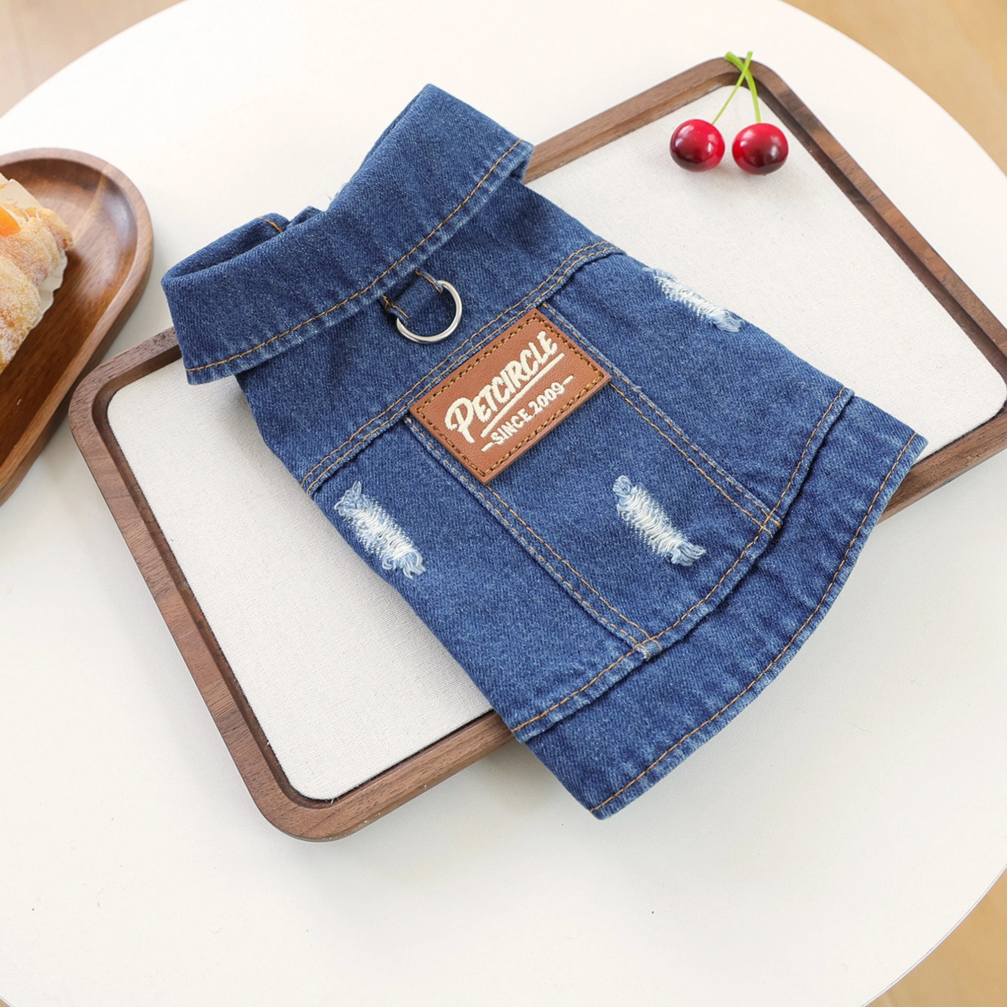 Stylish Pet Denim Vest with Ripped Jean Design for Dogs - Trendy Coat Shirt for Cosplay Festivals and Daily Wear