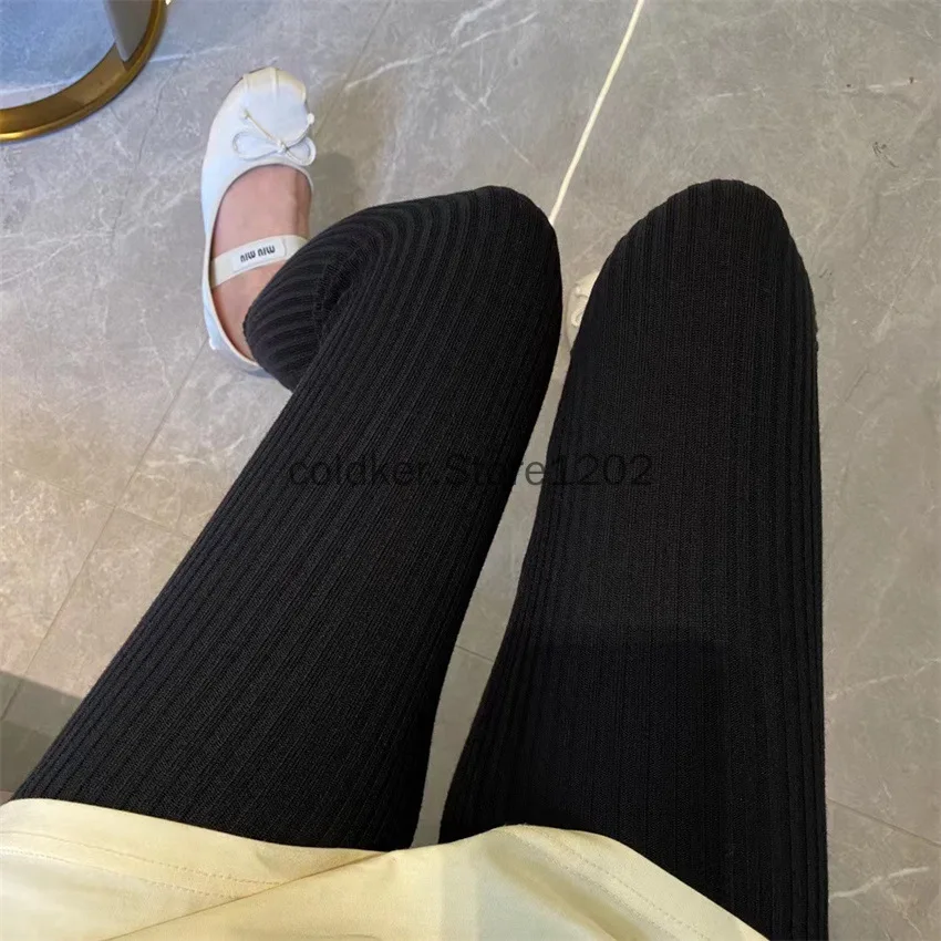 Leggings lavorati a maglia Slim Autunno Inverno Donna Ins Vita alta Casual Pantaloni moda coreana Pantaloni alla caviglia elasticizzati a costine - Image 6