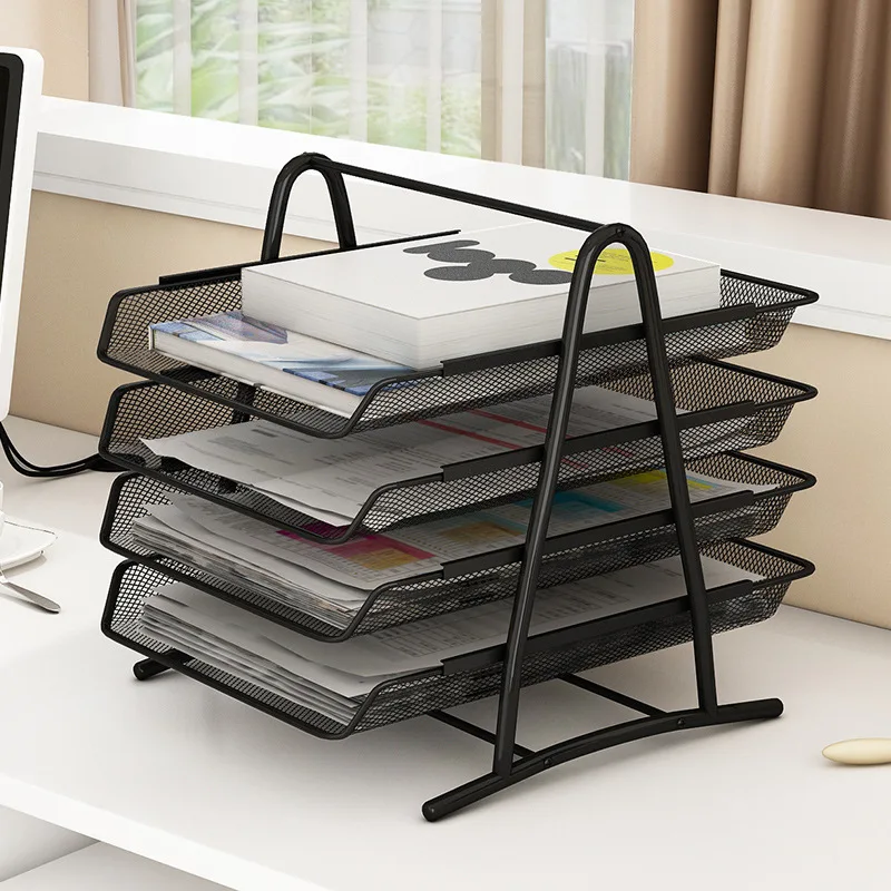 

Desk Organizer 4-Tier Metal Mesh File Rack Magazine Sorter Rack Document Holder for Office Home School