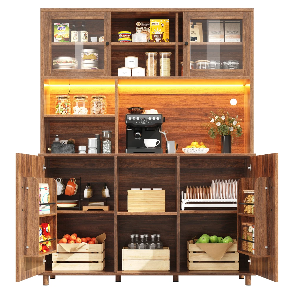 Schränke für Wohnzimmer (140 x 40 x 185 cm), Küchenschrank, Esszimmerschrank, Schränke mit LED-Beleuchtung, Schranktür mit Snack-Tablett – Detail 14