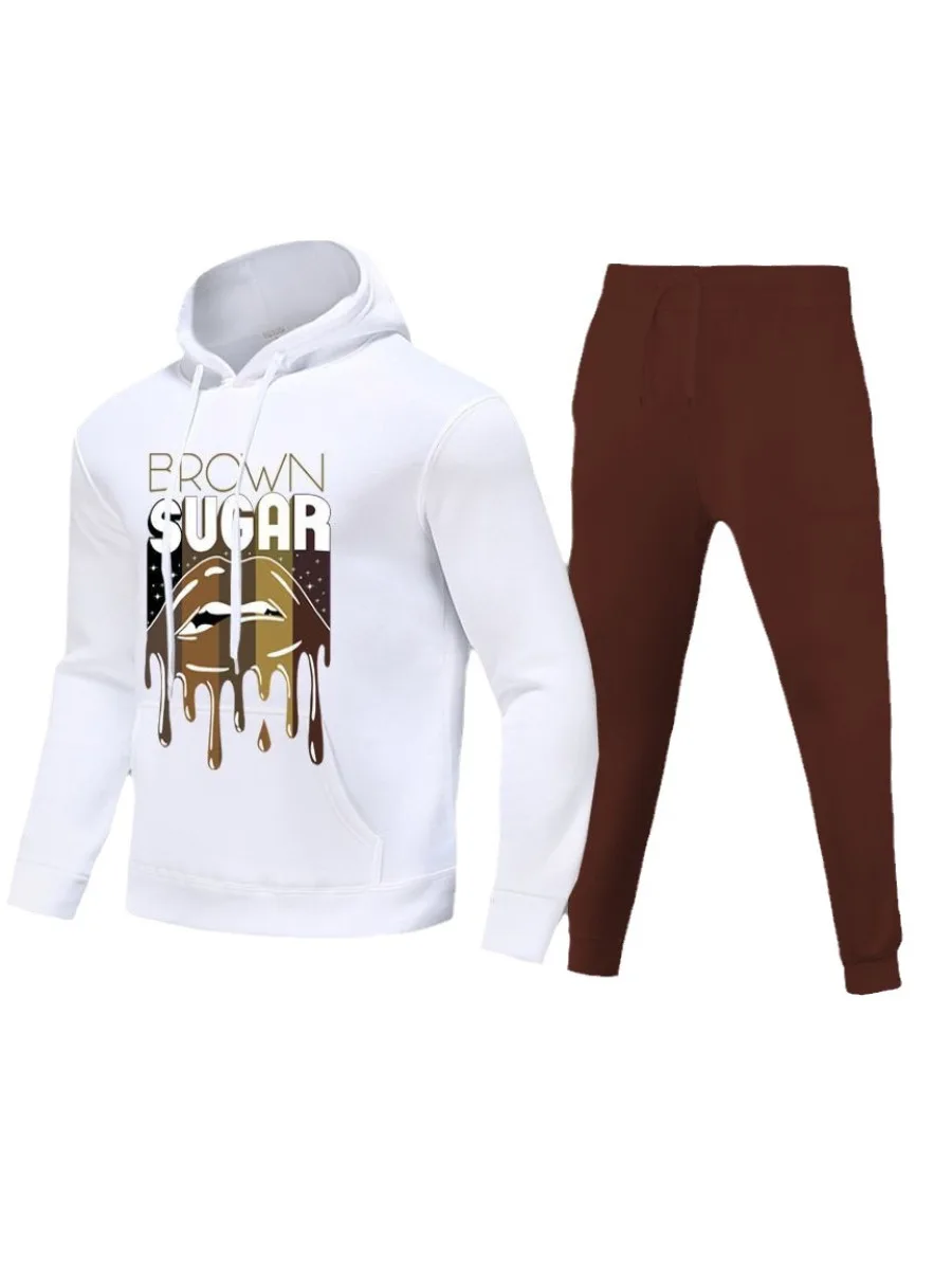 Plus Size Lips Letter Print Kangaroo Pocket Tracksuit Autumn Winter Long Sleeve Hoodies