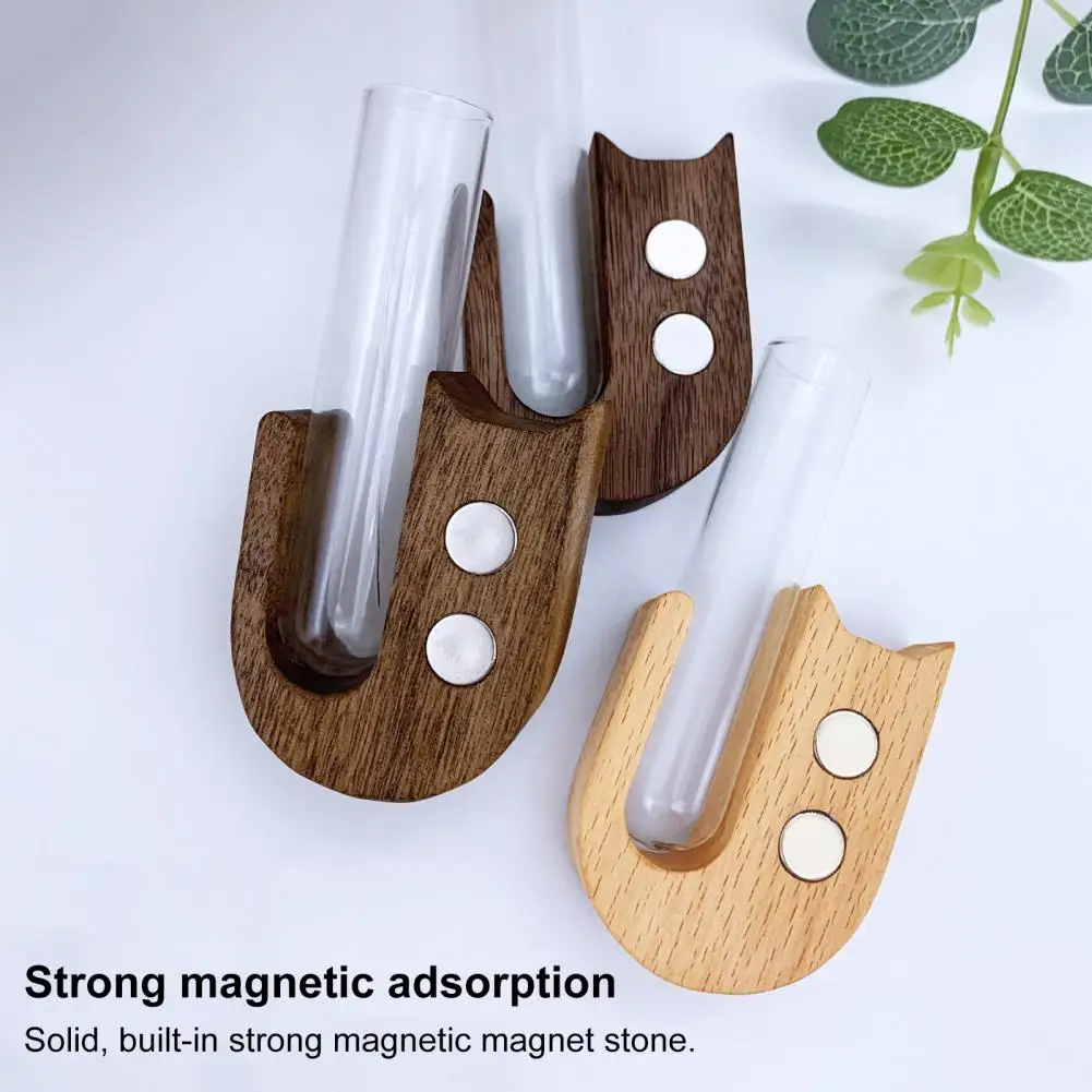 Hydroponic Plants Test Tube Vase Wooden Cat Dog Whisker Collector Refrigerator Magnet Propagation Vase Home Fridge Decoration