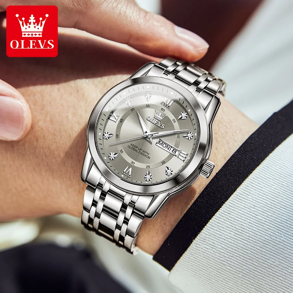 OLEVS 5513 Watch For Men Fashion Diamond Scale Original Waterproof Quartz Man Dress Wristwatch Dual Calendar Luxury Men Watches