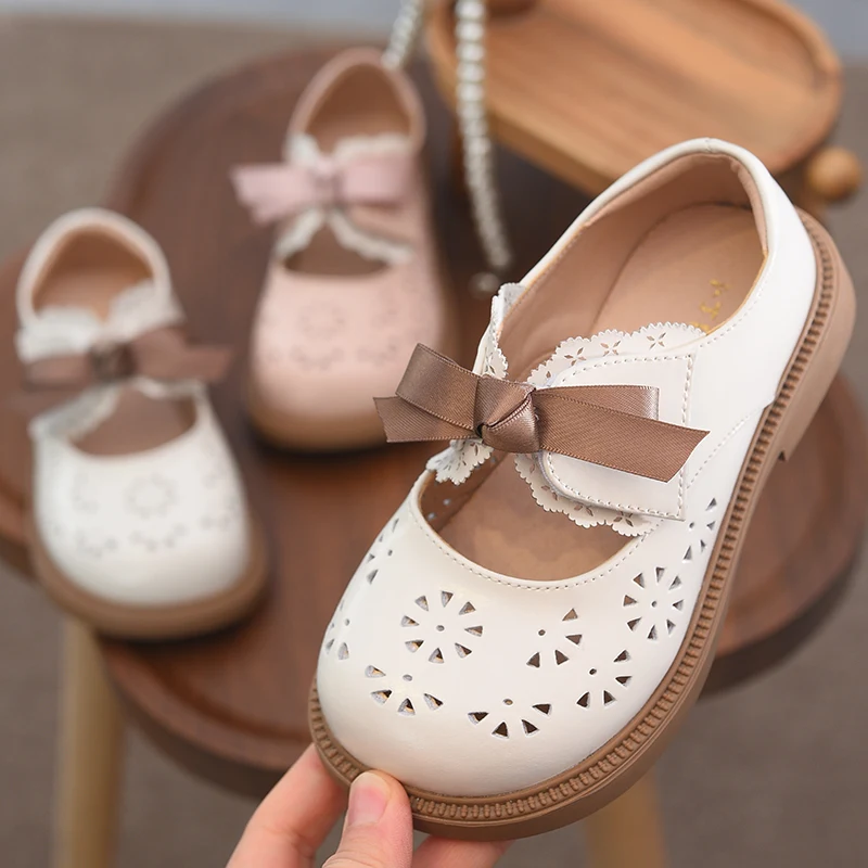 Girls' Shoes Children's Genuine Leather Summer New Princess New Chinese Style Girls Hollow Soft Soled Leather Shoes Single