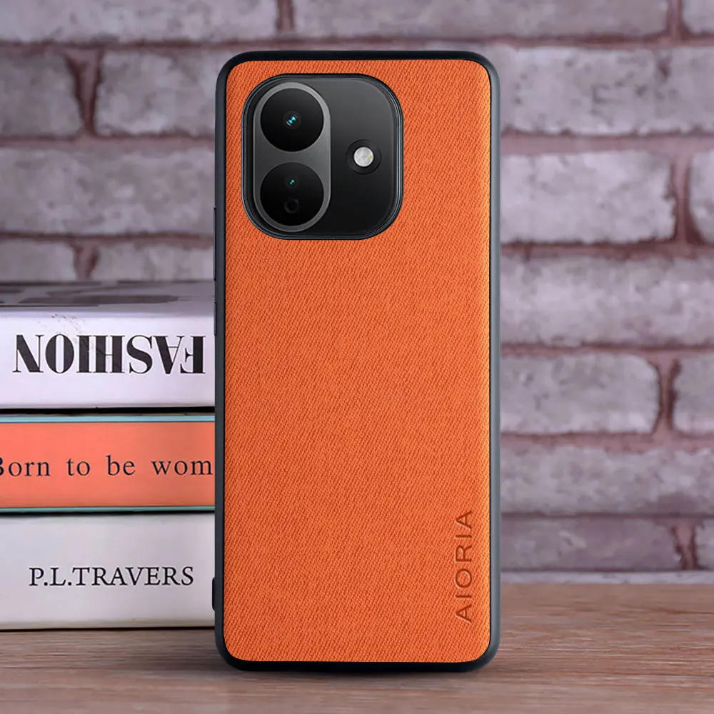 Stylish Textile Leather Hybrid Case - Fashionable Soft TPU & Hard PC 3-in-1 Design