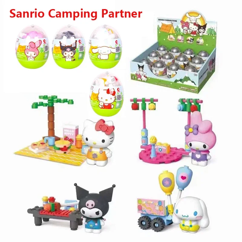 Hello Kitty Sanrio Building Block Set Anime Figure My Melody Kuromi Cinnamoroll Doll PVC Twisted egg toys Child Birthday Gift