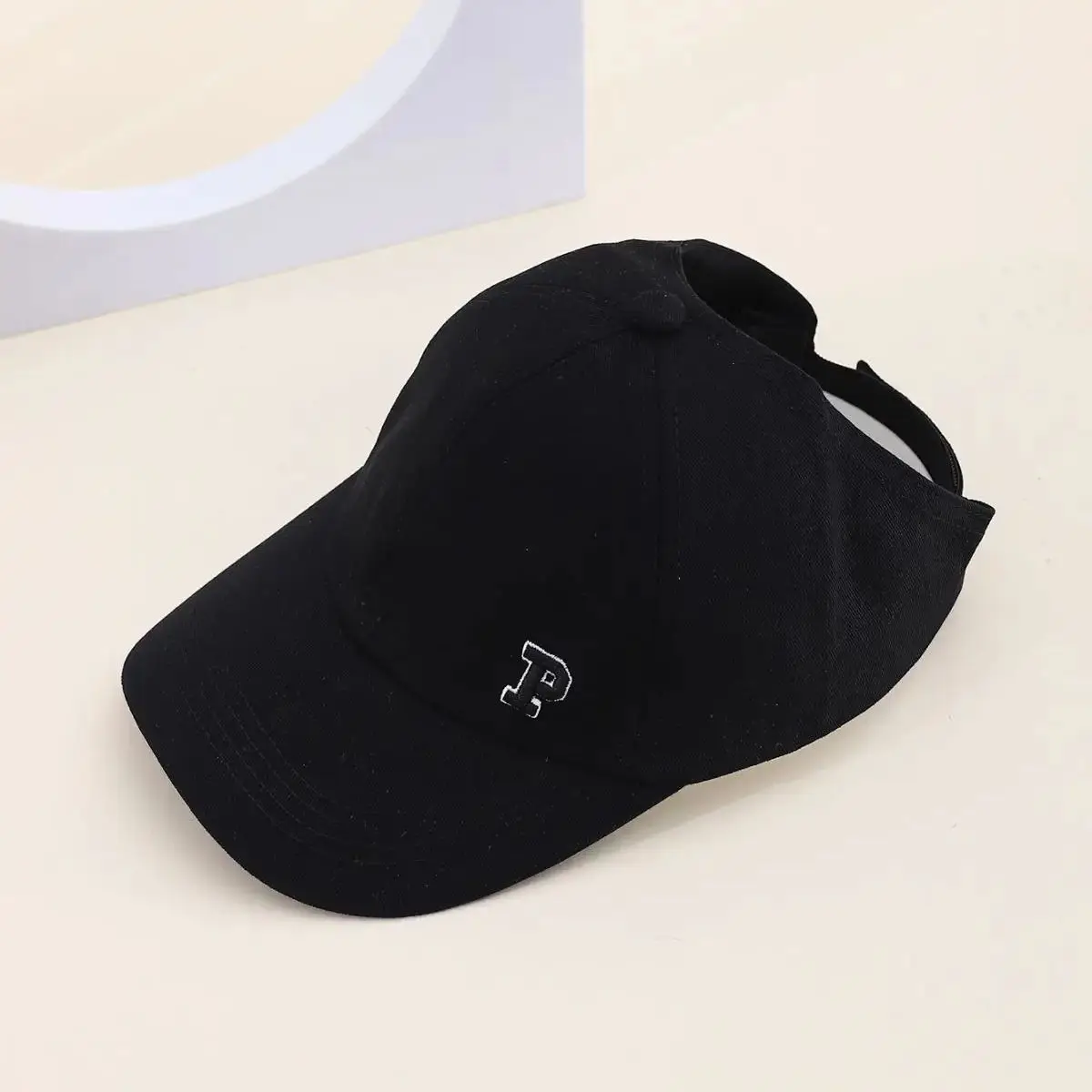 Children's Spring Summer Duckbill Cap Girl's Letter P Embroidery Half Hollow Top Tie a Ponytail Baseball Cap