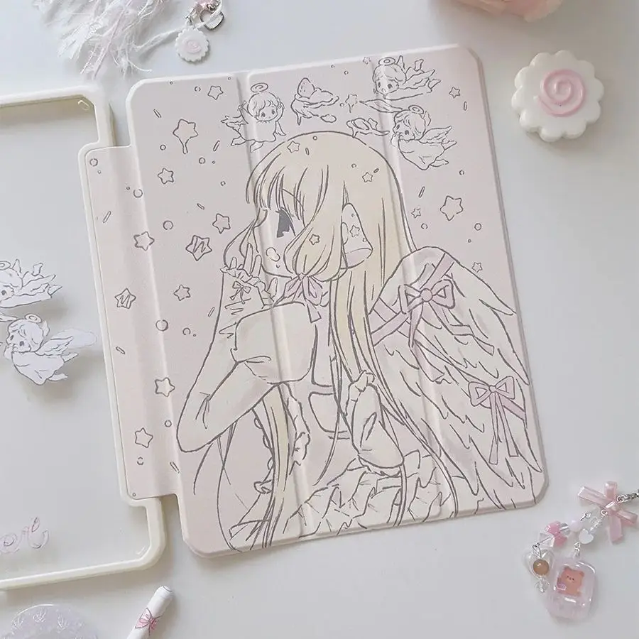 Angel Girl Transparent Design Super Thin Protective iPad Case