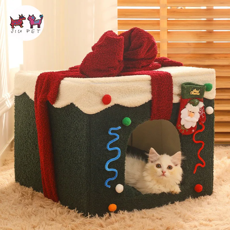 

Winter Warmth Cat House - Fully Enclosed All-Season Cat Bed Villa for Cats and Dogs, Pet Supplies