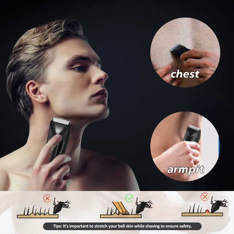 Electric Body Hair Trimmer Shaver Wet Dry Groin Hair Trimmer for Men Women Ball Body Grooming Kit Replaceable Ceramic Blade Head 5