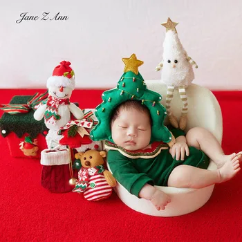 Set di abiti per fotografia natalizia per neonato, oggetti di scena per foto per bambini, cappello cooton verde + colletto + body, costume a tema natalizio per neonato
