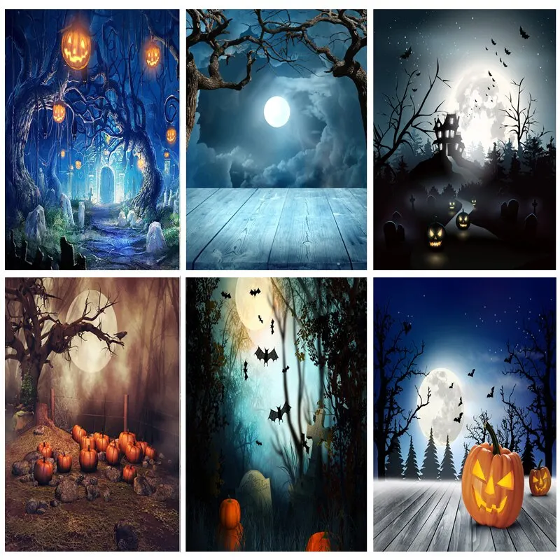 

SHUOZHIKE Halloween Backdrop Pumpkin Lantern Castle Forest Tombstone Baby Photography Background For Studio Props 1911 CXZM-51
