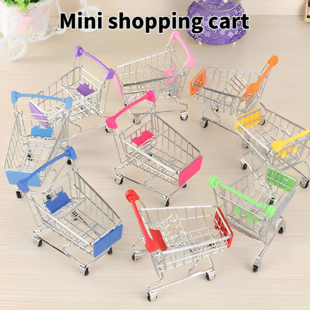 Pretend Play Groceries Toys Supermarket Handcart Toys Carts Storage Folding Mini Shopping Cart Basket Toys for Children Kids