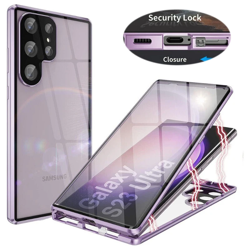 

Metal Double Sided Glass Snap Lock Case 360 Full Protection Cover For Samsung Galaxy S21 Ultra S21 Plus S21 Lens Phone Case