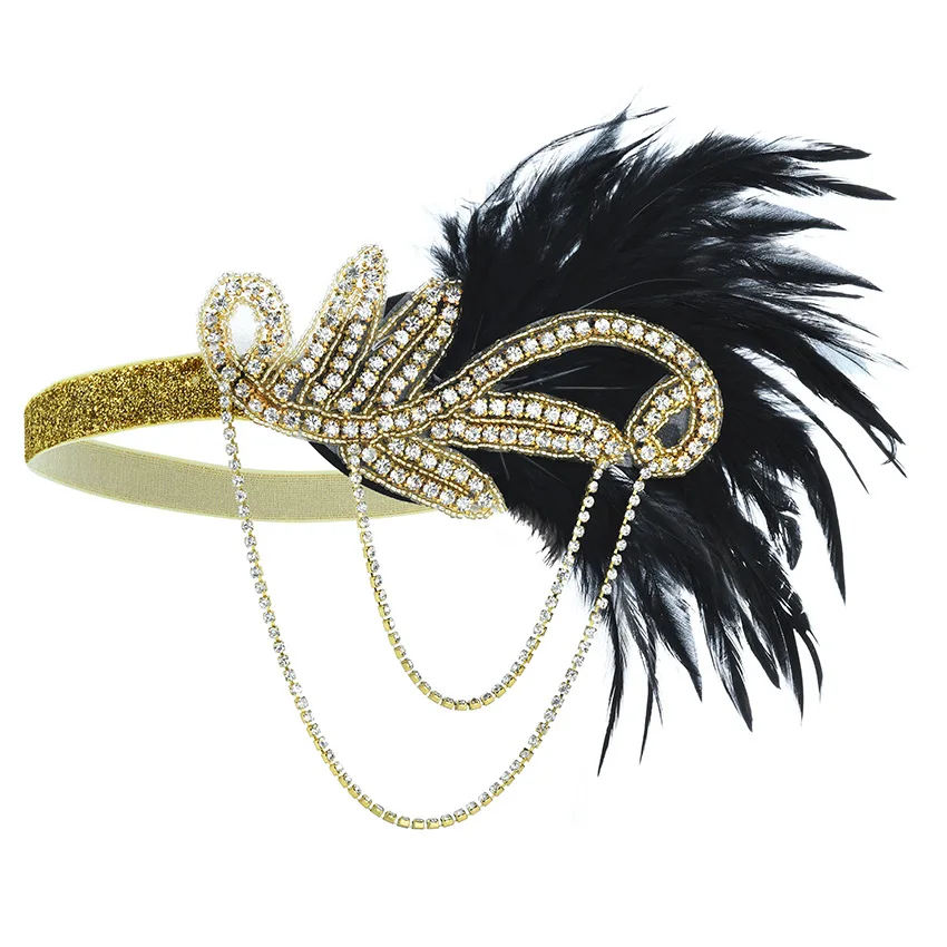 1PCS 1920s Flapper Dress Accessories Retro Party Props GATSBY CHARLESTON Headband Feather Band for Wedding Flapper Girl Band