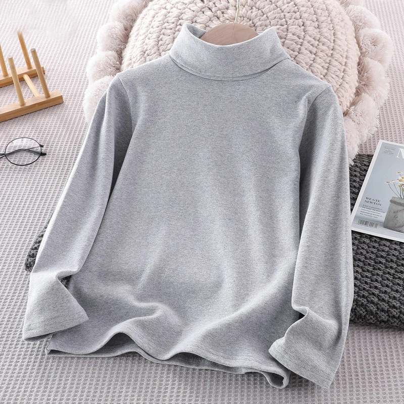 Hot Koop Kinderen Jongens Basic Coltrui T-shirt Mode Tiener Meisjes Effen Kleur Tops Lente Herfst Kids Meisje Bodem Kleren