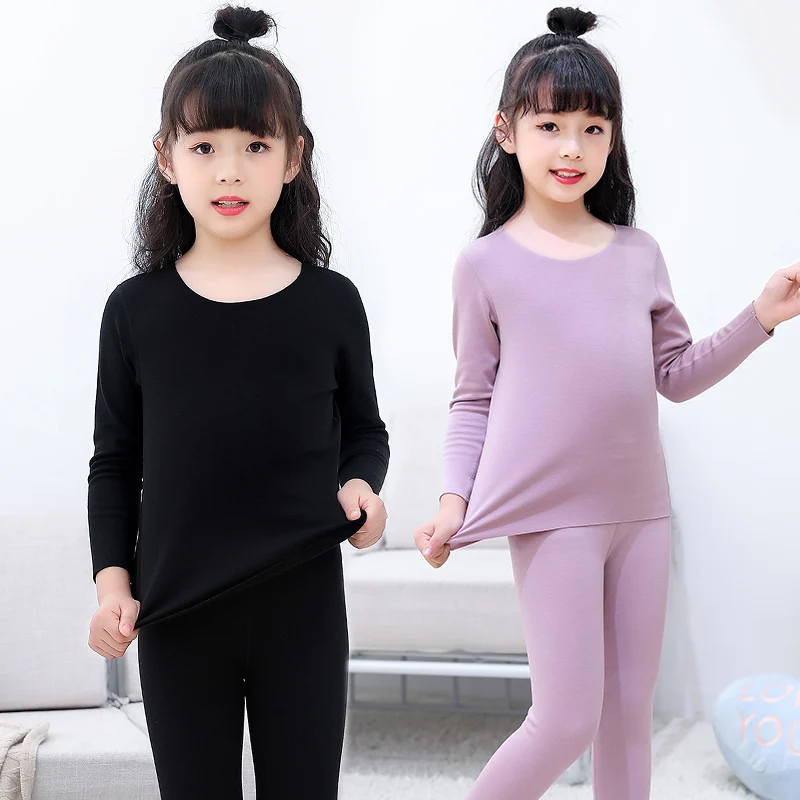 

Autumn Winter Thermal Underwear Suit Girls Clothing Sets Boys Pajama Sets Warm Sleepwear Solid Kids Clothes Set for Teenager