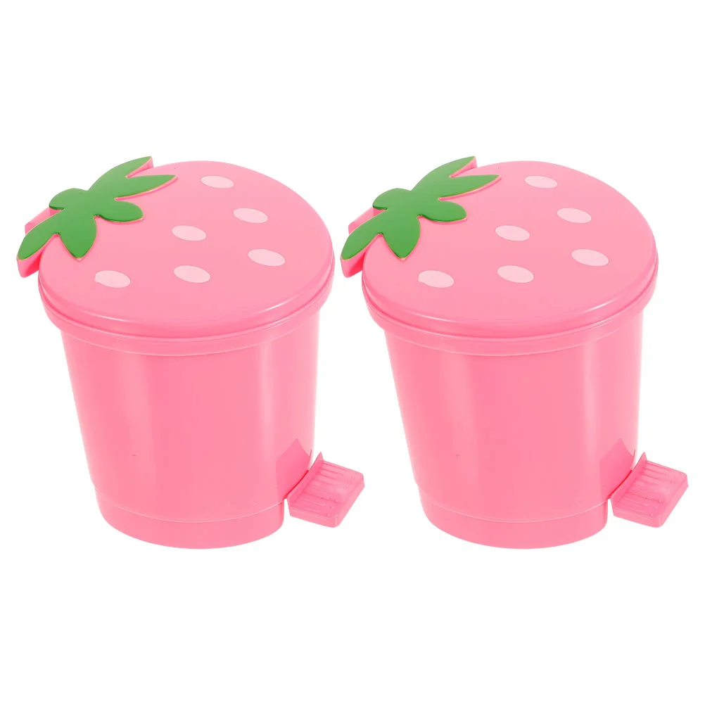 

2 Pcs Storage Bucket Mini Trash Can Office Strawberry Decor Pp Convenient Rubbish Bin