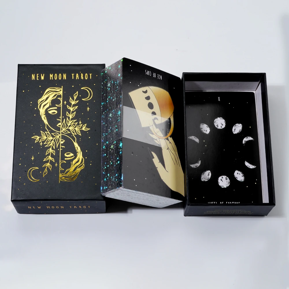 

New Moon Tarot Standard Edition Indie Tarot 78 Gold Foil Cards Rider Waite Beginner Self Care Standard Edition Gold Gilt Edges