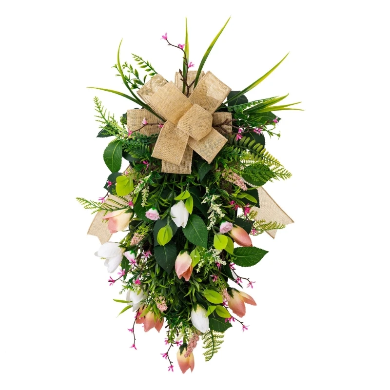 

Colorful Flower Wreath Artificial Spring Wreath with Bowknot for Indoor and Outdoor Decorations