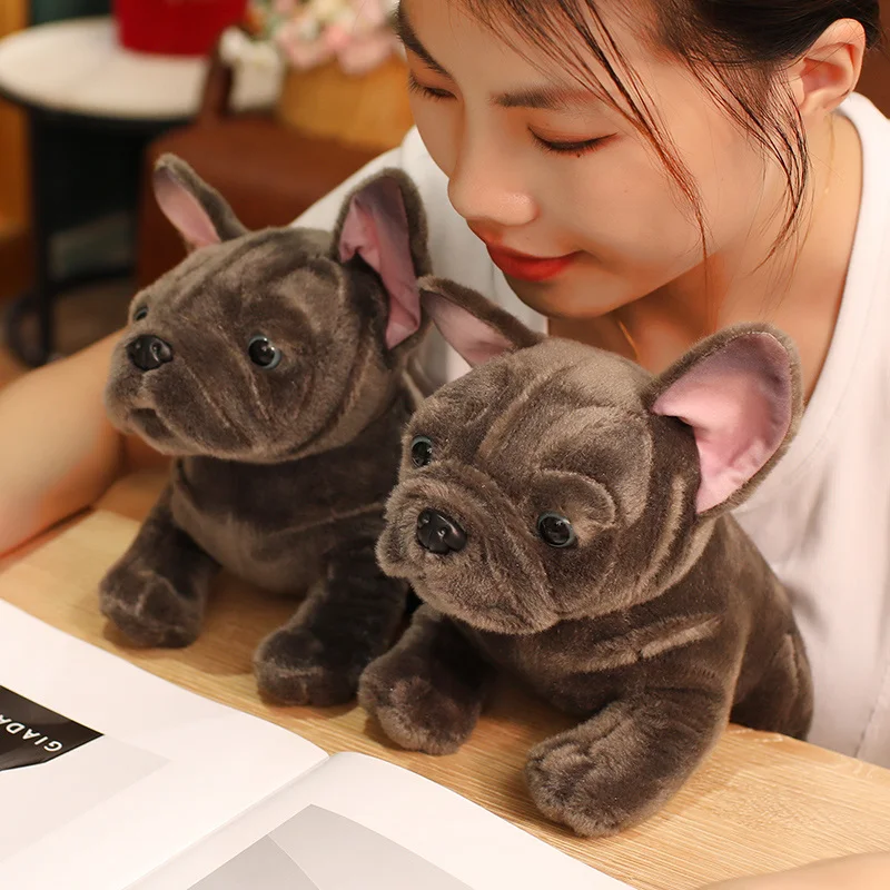 New 28cm Bulldog Plush Toy Realistic Stuffed Animals Black Grey Bulldog Plush Lifelike Pet Dog Soft Doll Gift