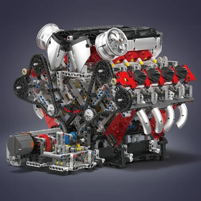 MOC Technik Electrically Driven No.V8 Engine Model Car Building Blocks Set Creative Educational Toy christmas Gifts for Boy Kids 5