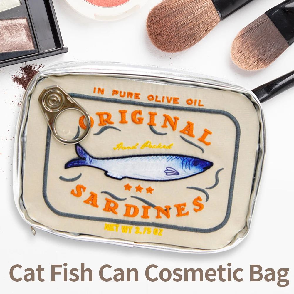 Canned Sardines Style Makeup Bag Cute Make Up Pockets Creative Portable Fashion Zipper Multi-function Soft for Weekend Vacation