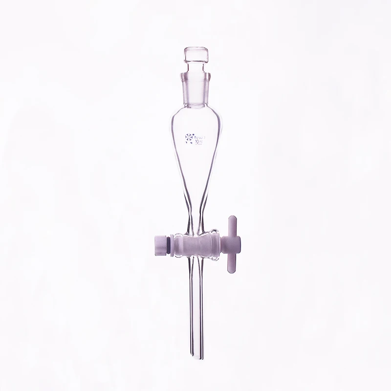 Separatory funnel pear shape,with ground-in glass stopper and stopcock.Capacity 10mL,PTFE switch valve