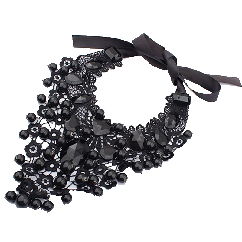 

Black Fashion Lace Necklace Black Stones Balls Neck Wear Collar Decoration Chocker Accessories for Women Party Ballroom Activity