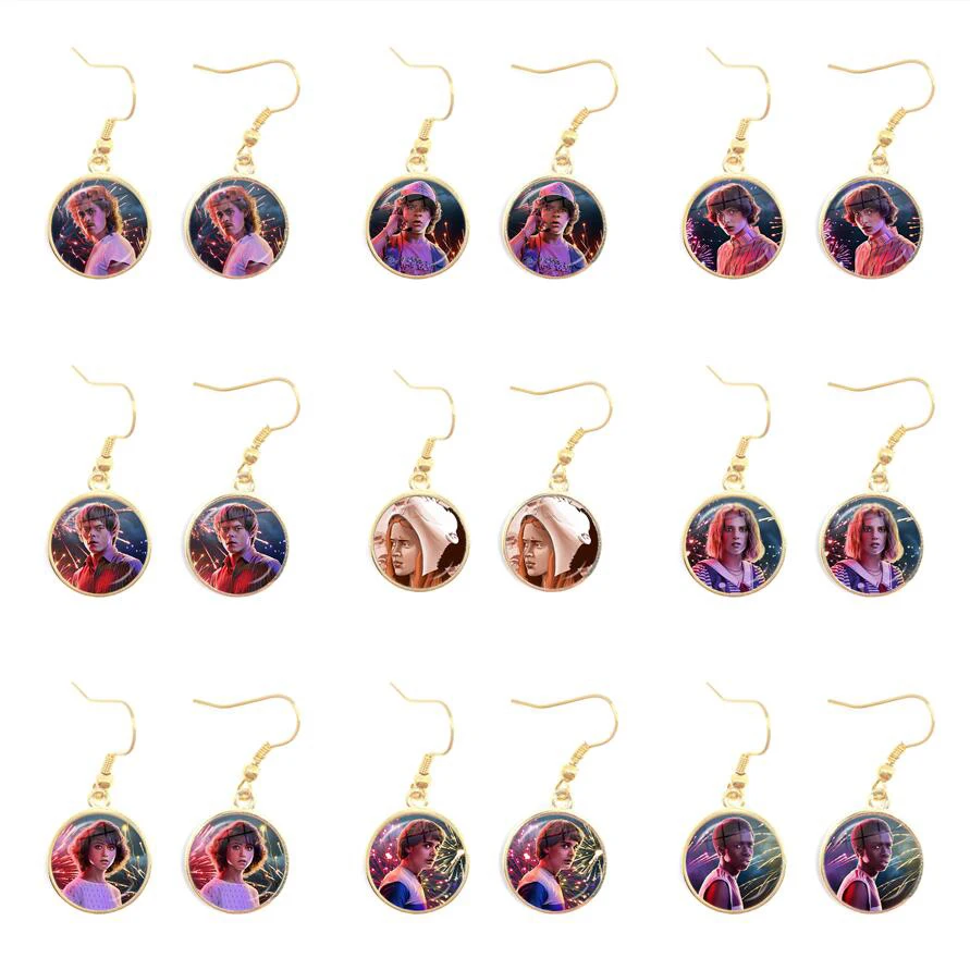 New Fashion Jewelry American Thriller TV Series Stranger Things Gold Color Glass Earrings Women Party Decorations Earrings Gift