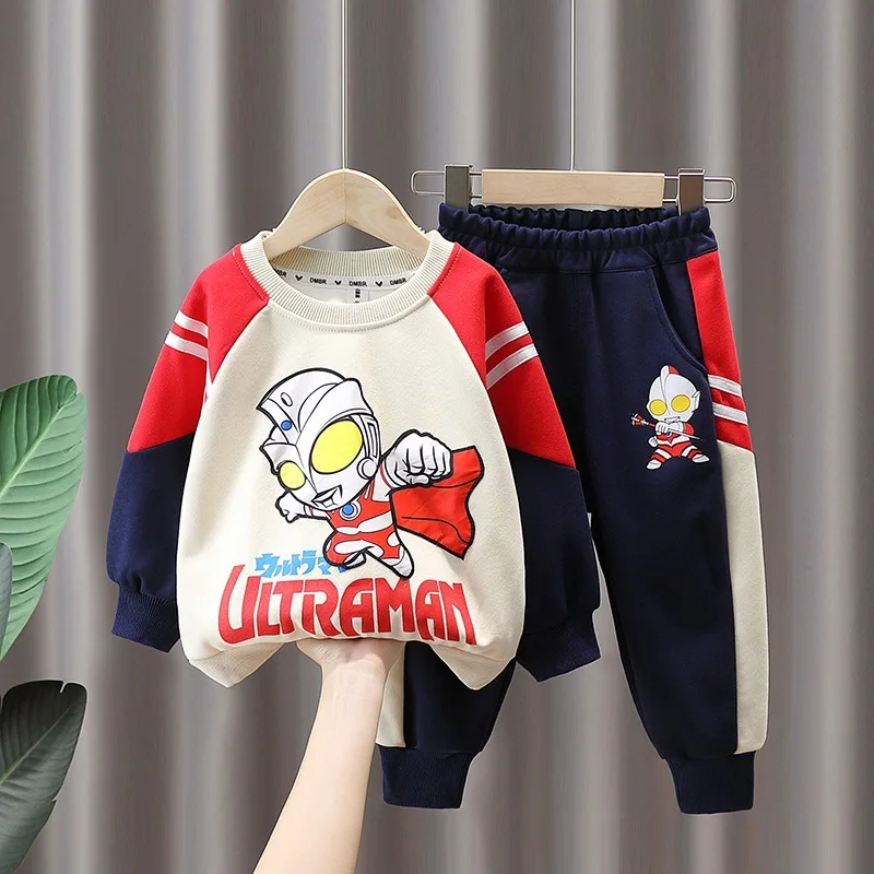 

Baby Boy Girls Clothes Sets Kids Ultraman Patchwork Pullover Sweatshirt+ Pants 2Pcs Suit Spring Autumn Children Tracksuits 2-10Y