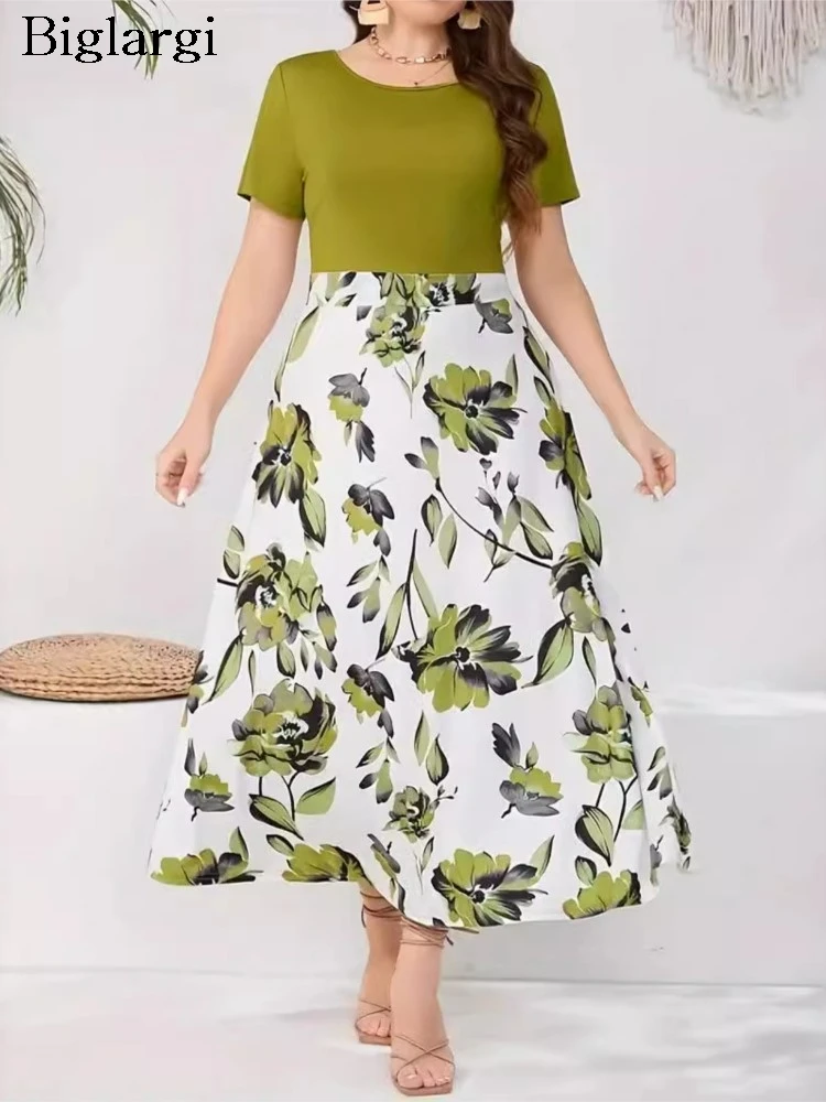 

Женское летнее длинное платье с цветочным принтом, лоскутное модное ТРАПЕЦИЕВИДНОЕ плиссированное платье с оборками, женское платье с коротким рукавом