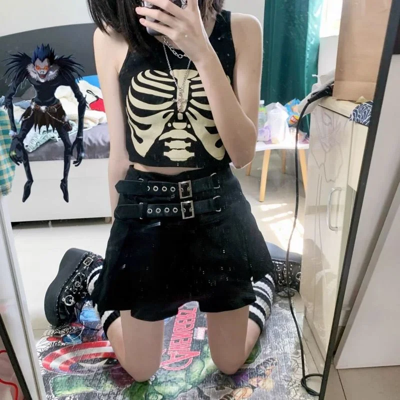 Skeletons Graphic Bustier Tank Top Women Emo Harajuku Fairy Grunge Corset  Top Y2k Aesthetic Korean Fashion Alt Gothic Clothes - Tanks & Camis -  AliExpress