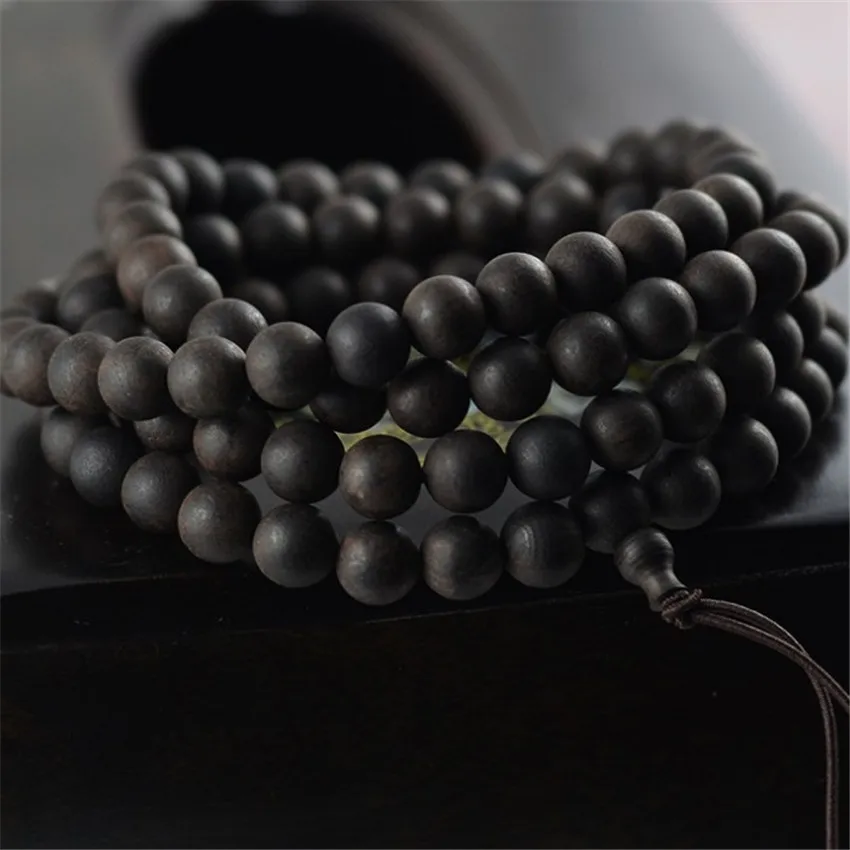 

Многослойный браслет с кисточками из черного дерева, 8 мм, 108, женские и мужские полудрагоценные камни ручной работы, современные, повседневные, элегантные