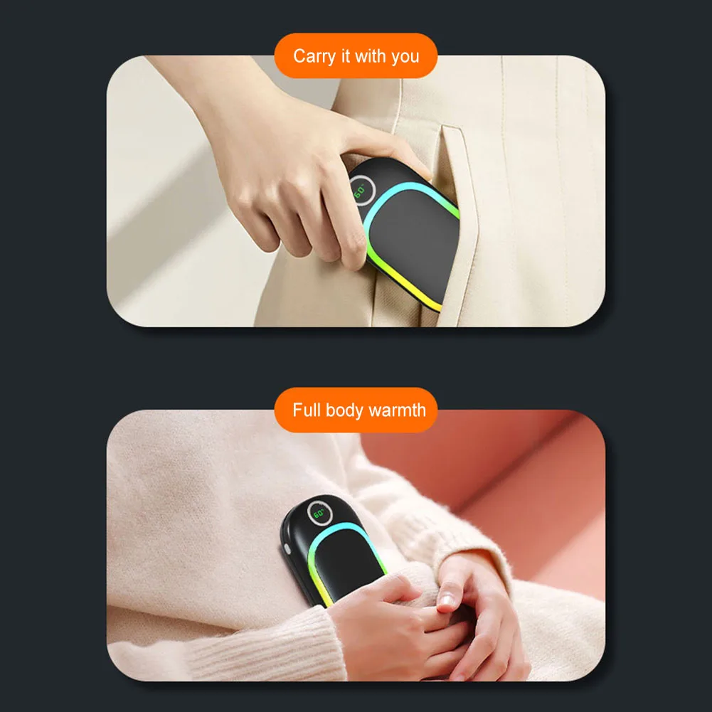 10000mAh USB Rechargeable Outdoor Hand Heater with Digital Screen Hand Warmers Power Bank Electric Handwarmers 2 in 1 with Light 4